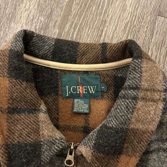 Vintage J.Crew Made in USA Wool Plaid Zip Jacket Brown Gray Check L Workwear EUC - Picture 7 of 16